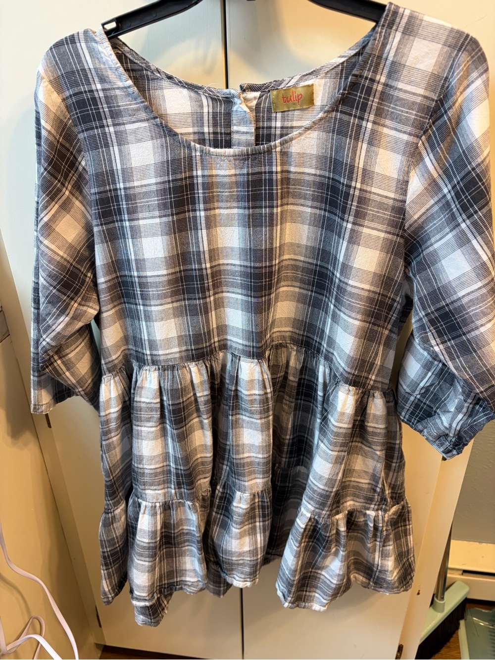 Tulip Brand Plaid Ruffle Tunic Size M